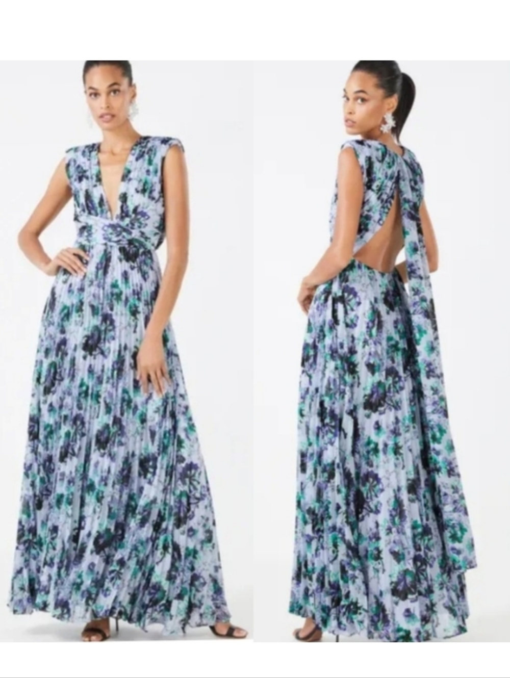 BCBGMaxAzria NWT Stark Floral Print Gown Pleated Blue Florals Size 8